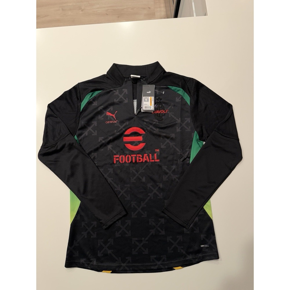 Puma AC Milan x Off-White 1/4 Zip Training Top 783006-04 Black Mens S NWT